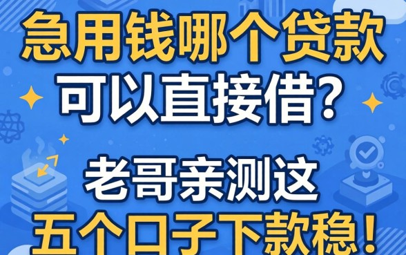 急用钱哪个贷款可以直接借?老哥亲测这五个口子下款稳!