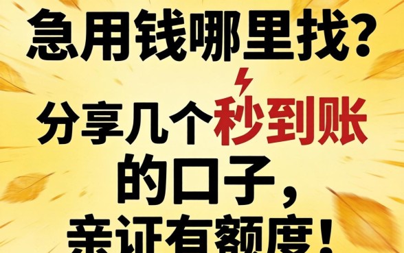 急用钱哪里找？分享几个秒到账的口子，亲测有额度！