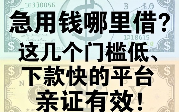 急用钱哪里借？这几个门槛低、下款快的平台亲测有效！