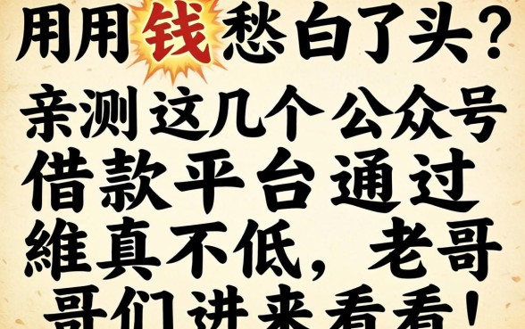 急用钱愁白了头？亲测这几个公众号借款平台通过率真不低，老哥们进来看看！