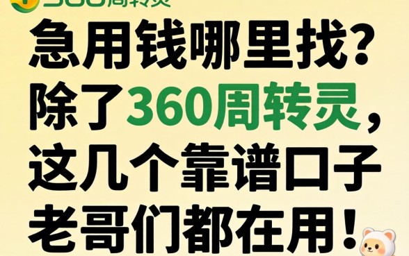 急用钱哪里找?除了360周转灵,这几个靠谱口子老哥们都在用!