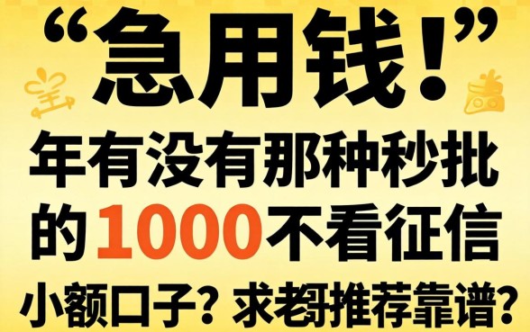 急用钱！2026年有没有那种秒批1000不看征信的小额口子？求老哥推荐靠谱的！