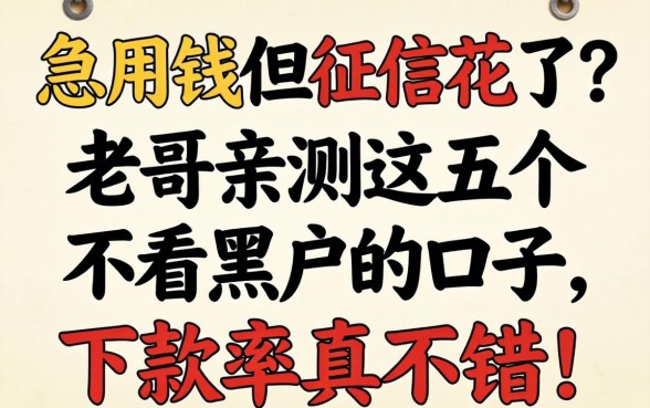 急用钱但征信花了?老哥亲测这五个不看黑户的口子,下款率真不错!