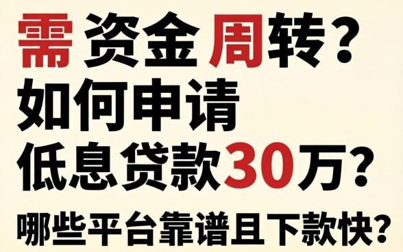 急需资金周转？如何申请低息贷款30万？哪些平台靠谱且下款快？
