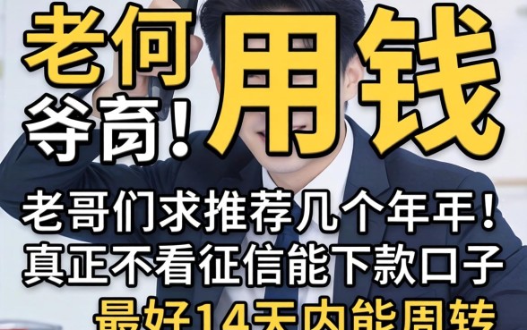 急用钱！老哥们求推荐几个2026年真正不看征信能下款的口子，最好14天内能周转！