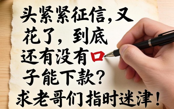 手头紧征信又花了,到底还有没有口子能下款?求老哥们指点迷津!