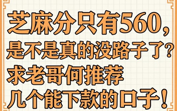 芝麻分只有560，是不是真的没路子了？求老哥们推荐几个能下款的口子！