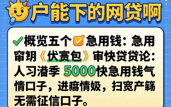 有没有黑户能下的网贷啊，概览五个急用钱5000快审快贷无需征信口子
