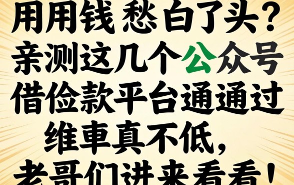 急用钱愁白了头？亲测这几个公众号借款平台通过率真不低，老哥们进来看看！
