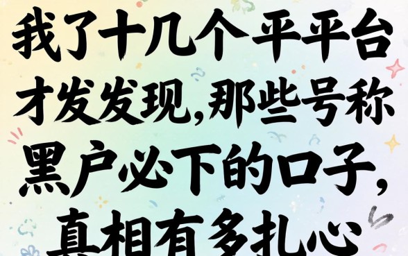 我试了十几个平台才发现,那些号称黑户必下的口子,真相有多扎心
