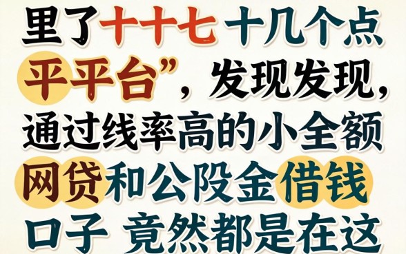 我试了十几个平台,发现通过率高的小额网贷和公积金借钱口子竟然都在这