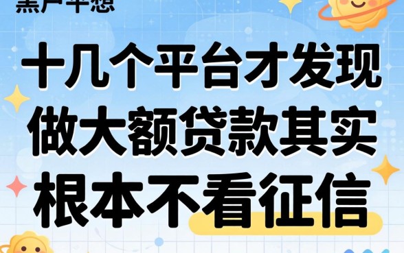 我试了十几个平台才发现，黑户想做大额贷款其实根本不看征信