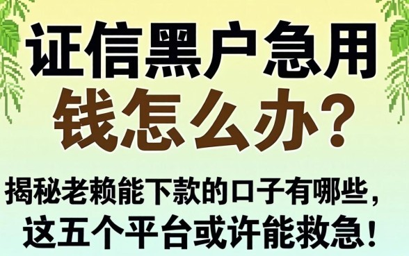 征信黑户急用钱怎么办?揭秘老赖能下款的口子有哪些,这五个平台或许能救急!
