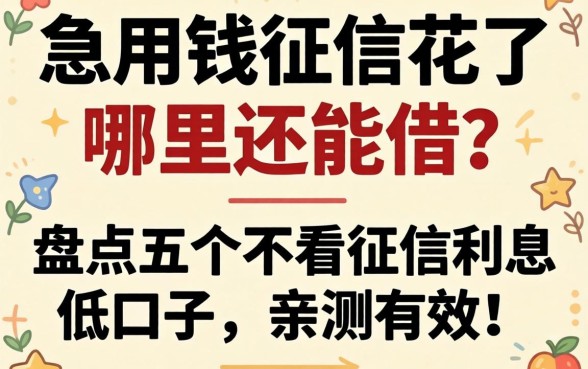 急用钱征信花了哪里还能借？盘点五个不看征信利息低的口子，亲测有效！