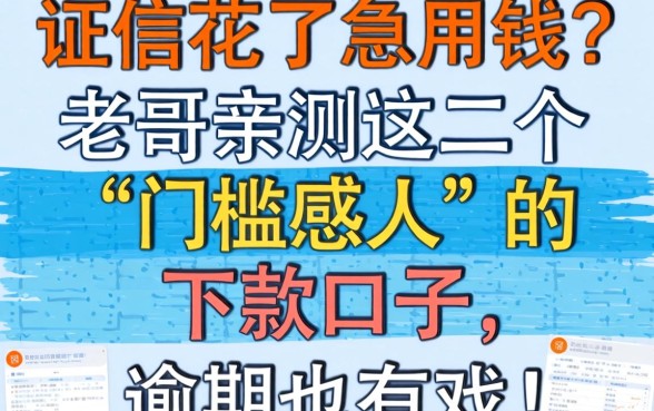 征信花了急用钱？老哥亲测这几个“门槛感人”的下款口子，逾期也有戏！