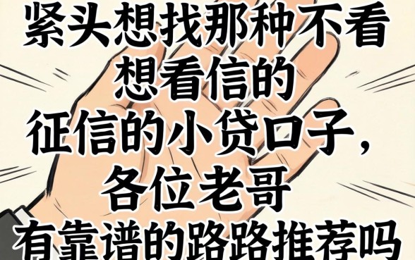 手头紧想找那种不看征信的小贷口子,各位老哥有靠谱的路子推荐吗?