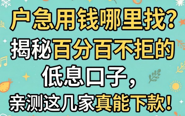 黑户急用钱哪里找？揭秘百分百不拒的低息口子，亲测这几家真能下款！