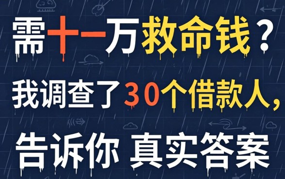 急需十万救命钱？我调查了30个借款人，告诉你真实答案