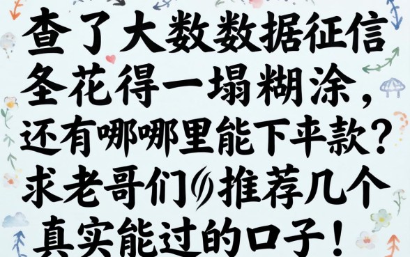 查了大数据征信花得一塌糊涂,还有哪里能下款?求老哥们推荐几个真实能过的口子!