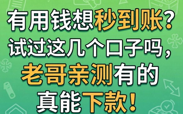 急用钱想秒到账？试过这几个口子吗，老哥亲测有的真能下款！