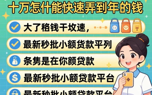 急需十万怎么能快速弄到2026年的钱，条列五个最新秒批小额贷款平台