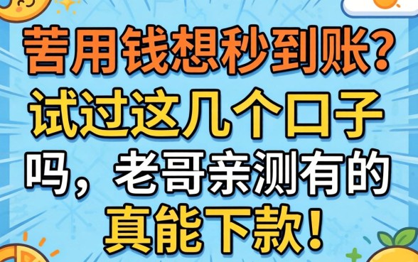急用钱想秒到账？试过这几个口子吗，老哥亲测有的真能下款！