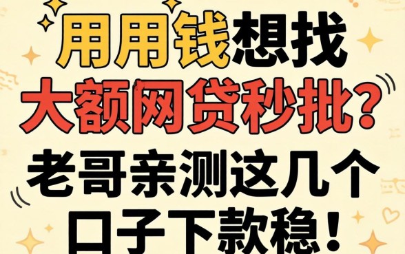 急用钱想找大额网贷秒批?老哥亲测这几个口子下款稳!