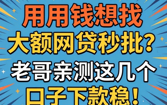急用钱想找大额网贷秒批?老哥亲测这几个口子下款稳!
