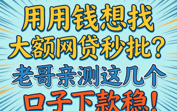 急用钱想找大额网贷秒批?老哥亲测这几个口子下款稳!