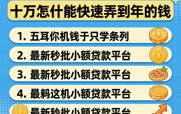 急需十万怎么能快速弄到2026年的钱，条列五个最新秒批小额贷款平台